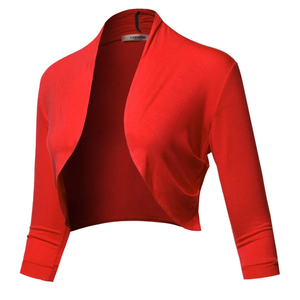 SSOULM Women's 3/4 Sleeve Open Front Bolero Shrug Cardigan with Plus Size S