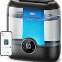 DREO Smart Humidifiers for Bedroom, 6L Top Fill Supersized Cool Mist Humidifier for Large Room, 60 Hour Runtime, Quiet Ultrasonic Humidifier for Plants, Indoor, Home, Night Light, Black