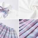 Betusline Girls Skirt Set JK School Uniform 2-Piece Outfit - Short Sleeve Shirt with Bow & Pleated Skirt 4T-14Y