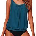 Yonique Two Piece Blouson Tankini Swimsuits for Women Modest Bathing Suits Loose Fit Swimwear Size M