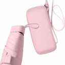 ESUFEIR Mini Sun Umbrella for Purse With Case, Small Compact UV Umbrella Travel Essentials, Lightweight Portable Parasol Windproof for Women Men Kids (Pink)