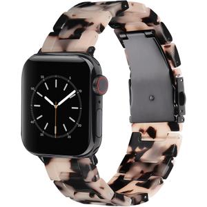 V-MORO Resin Bands Compatible with Apple Watch 42/40/41/38mm Series 11/10/9/8/7 Fashion Lightweight Strap Bracelet Compatible for iWatch Series SE/6/5/4/3/2/1(Tortoise Stone Flower-Black)