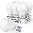 MASTERY MART A19 LED Bulbs 60 Watt Equivalent, 9W Non-Dimmable, Flicker-Free, 800 Lumens, Bright Daylight White 5000K, E26 Base, 15000 Hours, Energy Saving, Bright for Living Room, Bedroom, 6 Pack