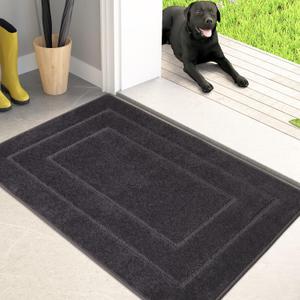 PURRUGS Dirt Trapping Door Mat 24" x 35.5", Non-Slip/Skid Machine Washable Entryway Rug, Dog Doormat, Super Absorbent Welcome Mat for Muddy Wet Shoes and Paws, Charcoal