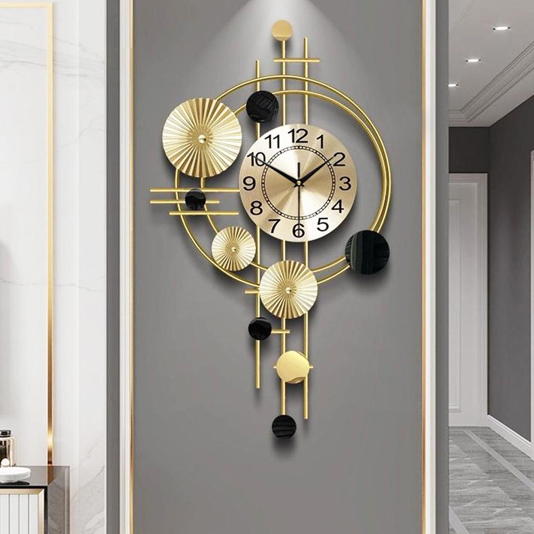 Large Wall Clocks for Living Room,Silent Non Ticking,Battery Operated Oversized Round Modern Wall Clock for Bedroom,Farmhouse,Office Wall Decor-17.8x30.7Inch (Golden)