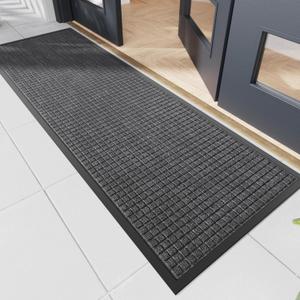 Durable Front Door Mat, 72" x 24" Heavy Duty Indoor Outdoor Doormat for Entryway, Non-Slip Rubber Backing, Stain and Fade Resistant Commercial Floor Mat for Home Office Entry (Gary-squares)