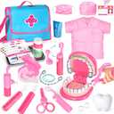 ULOVEME Pink Doctor Kit for Toddlers 3-5 with Costume - Dentist Kit for Kids with Teeth Model /Removable Teeth /Braces /Retainer - Toys for 4 Year Old Girls - Preschool Dramatic Play (Pink)