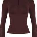 AUROLA Influence Workout Jacket for Women, Half Zip Cropped Slim Fit Long Sleeve Yoga Jackets Athletic Top with Thumb Holes (Small, Cinnamon)