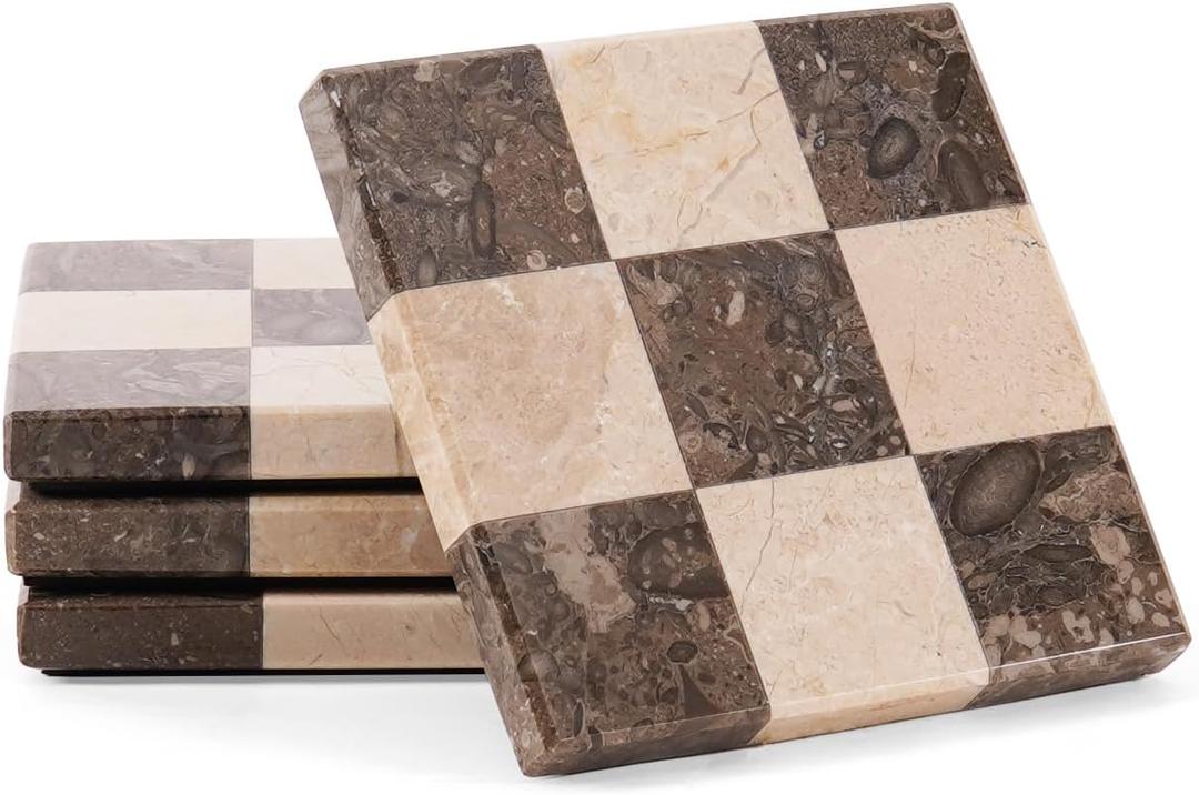 Marble Coasters Set of 4, Oceanic & Verona Handmade 4 inch Stone Coasters, Elegant Table Coaster for Drinks, Durable Kitchen Decor & Home Accessories