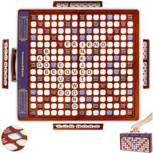 Crossword Game with Rotating Wooden Board, Foldable Board into Portable Carry Case, Luxury Edition Word Building Game with 100 Letter Tiles, Educational Family Board Game for 2-4 Players