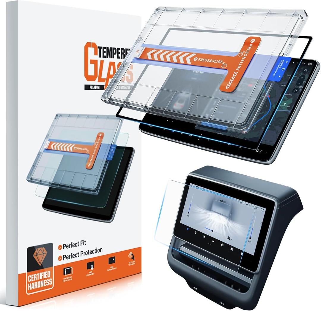 For Tesla Model Y 2025 2026 Juniper& 2024-2026 Model 3 Highland Glossy Screen Protector - [More Clear& Smooth] - Mil-Grade 9H+ Tempered Glass 15.4 Dashboard - Front& Rear Protector - [2-Pack]