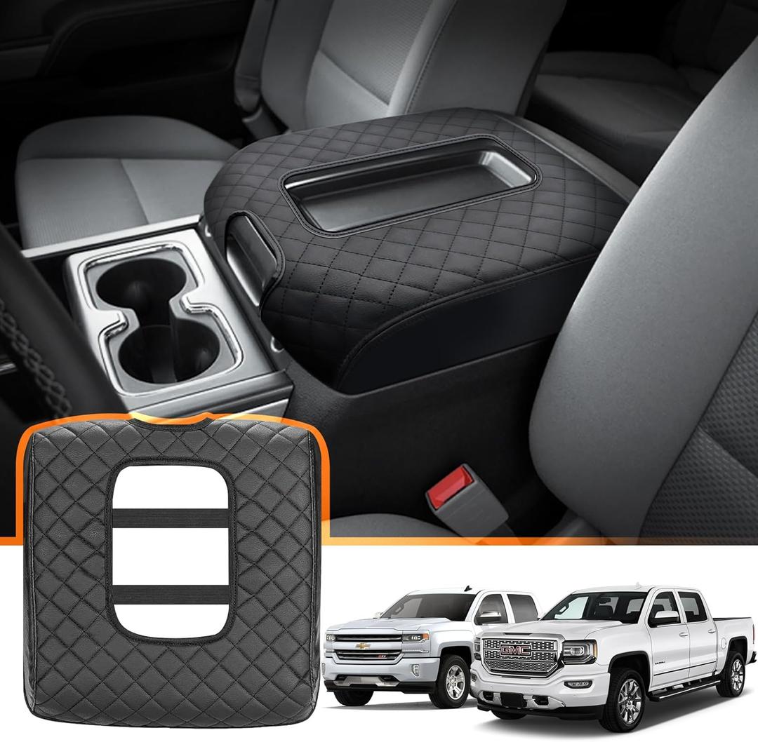 Center Console Cover for Chevy Silverado/GMC Sierra 1500 2500 3500 2014-2018 Tahoe/Yukon/Suburban 2015-2019 Protecting Your Center from Harm Only fit for Bucket Seat Console Leather Armrest Cover