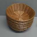 8 Pcs Round Large Plastic Bread Basket, Wicker Basket for Serving 10 x10 x3.3 Inch Woven Food Storage Basket, Fruit Basket, Gift Basket (Comes with Food Blotting Sheets) Brown