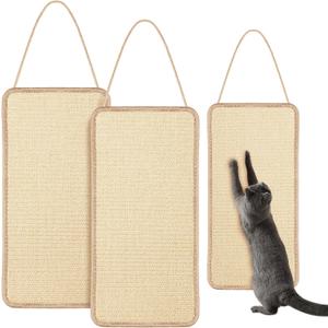 Dansydaisy 2 Pack Sisal Door Cat Scratching Mat Double Use Hanging Scratcher Wall Floor Mount Cat Scratch Mat Kitty Scratching Pad for Indoor Kitten with Hemp Rope, 7.87"x19.69"(Regular,Natural)