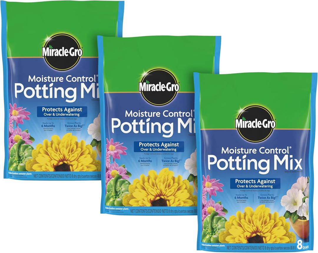Miracle-Gro Moisture Control Potting Mix - Plant Soil For Container Plants, Protects against Over- and Under-Watering, 8 qt. (3-Pack)