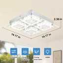 Crystal Ceiling Light LED Square Hallway Light Fixture Dimmable Flush Mount Ceiling Lights 14 Inch 4000K Bathroom Ceiling Lighting Foyer Chrome Kitchen Living Room Light, Square-14.17 inches
