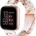 Band Replacement for Fitbit Versa/Versa 2 Smart Watch/Special/Lite Edition, Fashion Resin Wristbands Women Men Replacement Bracelet Metal Stainless Steel Rose Gold Buckle (Nought White)