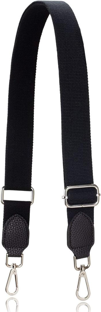 Allzedream Purse Straps Replacement Crossbody Bags Handbag Wide Canvas Leather Adjustable (Black, Silver Hardware)