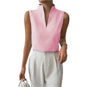 SOLY HUX Women's Work Outfits V Neck Sleeveless Blouses Summer Casual Tank Tops Business Office Dressy Striped Shirts (XL)