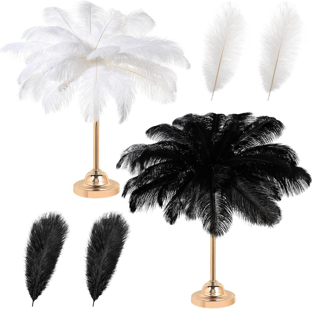 30 Pcs Large Natural Ostrich Feathers Bulk 16-18 Inch for Centerpieces for Wedding Party Centerpieces Home Decoration Flower Arrangement (Black, White)
