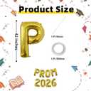 KALOR Gold Prom 2026 Banner Balloons, 42 Inch Mylar Foil letter Graduation Balloons Grad Decoration for Graduation Party Decorations