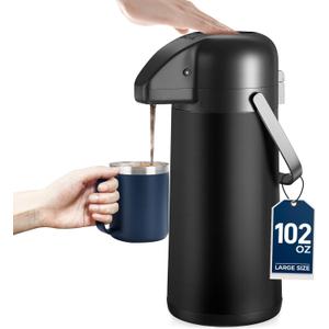 Coffee Carafe for Keeping Hot - Gezoss 102OZ / 3L Airpot Coffee Dispenser with Pump - Large Coffee Carafe for Hot Drinks Tea Liquid - Insulated Stainless Steel Hot Water Beverage for Parties,Black