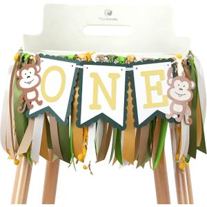 1st Birthday Monkey Banner - Safari Jungle Party High Chair Decor