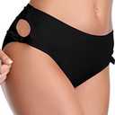 SHEKINI Women's High Waisted Bikini Bottoms Cutout Side Tummy Control Classic Swimsuit Briefs, Black, Large