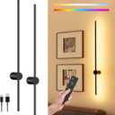 40" Battery Operated Wall Sconce, 10000mAh Rechargeable Wireless Sconces Set of 2, Dimmable Wall Sconces with Remote Control, 18 Color Modes Non Hardwired Wall Sconces, 10 Hours Using Time (Black)