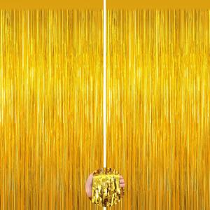Gold Tinsel Backdrop Birthday Decorations, 2Pack Foil Curtain Backdrop Gold Streamers Dance Party Decorations Photo Booth Props for Bachelorette Decors Christmas Halloween New Years Eve Party Supplies