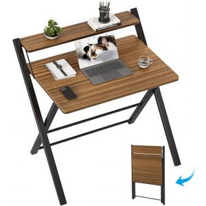 GreenForest No Assembly Folding Desk, 2-Tier Compact Computer Desk with Shelf, 30 inch Space Saving Foldable Table for Home Office, Dorm or Apartment, Portable Collapsible Sturdy Laptop Desk, Espresso, 24.5 x 30 inch