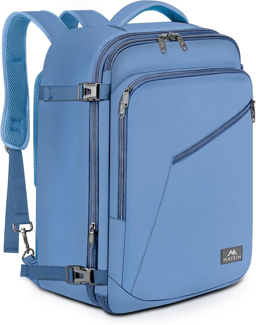 MATEIN Cute Backpack for Women, Nurses Teacher, Expandable Water Resistant Carry on Backpacks for Business Trip, 45L Rucksack for Traveler Outdoor Sports, Gift for Traveling (Light Blue)