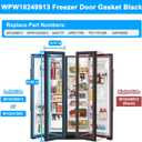 Upgraded W10249913 WPW10249913 Freezer Door Gasket Compatible with Whirlpool Refrigerator Door Gasket, Rubber Seal For Kenmore Refrigerator Door Gasket Black, Freezer Seal Replacement 63.98"x14.37"