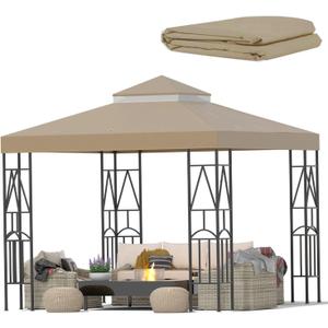 119''x119'' Canopy Replacement Top Double Tiered Gazebo Cover for Yard, Patio & Garden Durable Sunshade Replacement(No Frame)(Khaki)