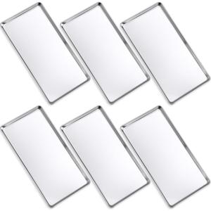 6 Pcs Baking Stainless Steel Cookie Sheet Small Metal Sheet Pans Professional Rectangle Oven Trays Kitchen Baking Cooking Oven and Toaster, Dishwasher Safe(13.58 x 8.46 Inches)