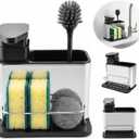 Dish Soap Dispenser, 3-in-1 Sponge Holder, Kitchen Soap Dispenser, Organizer Dish Soaps Dispenser,Sink Caddy,Stainless Steel Dishs Brush Scrubber with Sponge Holder(Color:Black)
