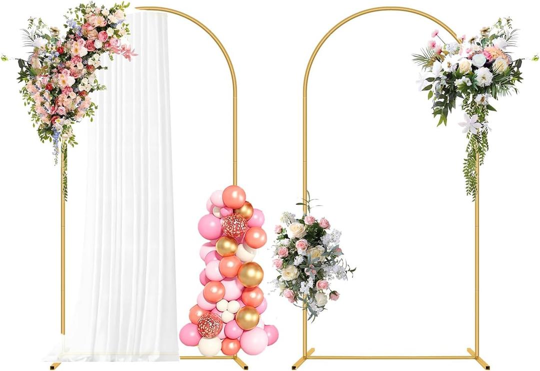 2-Pack Metal Arch Stand (7.2FT/7.2FT) - Heavy-Duty Wedding Ceremony & Party Backdrop Frame with Carry Bag. Easy No-Tool Assembly for Garden, Birthday, Baby Shower Decor (Gold&Champagne Gauze)