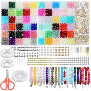 BeadRiver 2005PCS 60 Colors Glass Beads for Jewelry Making 8mm Glass Beads for Bracelets Making Kit for DIY Crafts Gifts Suitable for Women Adults Birthday Party