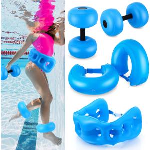 5 Pcs Water Workout Combo Set Includes PVC Water Dumbbell Weight Swimming Float Belt Soft Padded for Aerobics, Pool Fitness, Exercise (Blue)