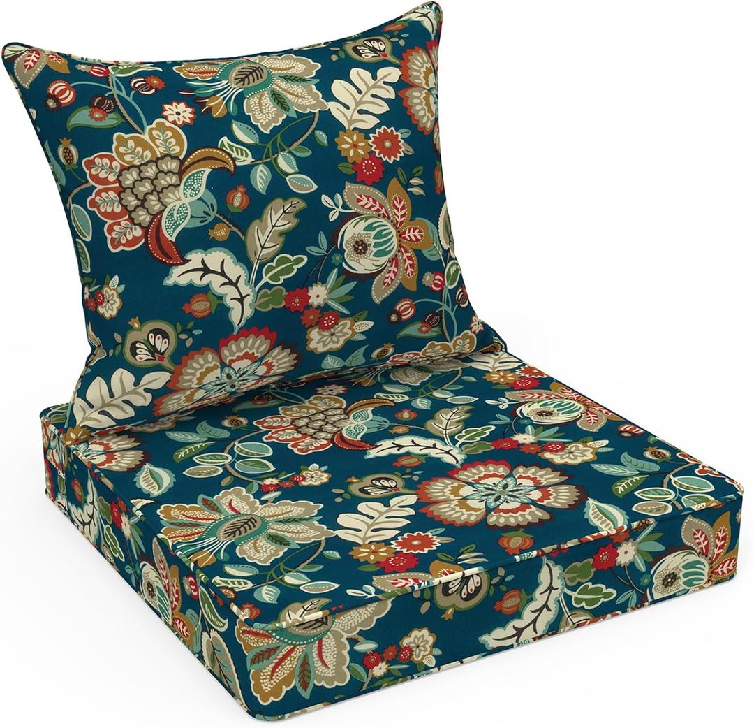 LVTXIII Outdoor/Indoor Deep Seat Cushion Patio Seat and Back Cushion Set All-Weather Replacement Chair Cushion for Wicker Chairs and Garden Furniture Decoration, 24"x24"x4", Peacock Blue
