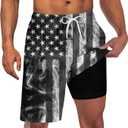 Goodstoworld Men's Funny Swim Trunks with Compression Liner 2 in 1 Quick-Dry 9" Stretch Shorts with Three Pockets (Black, XXL)