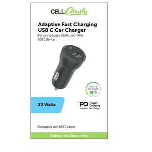 CELL CANDY Adaptive Fast Charging USB C Car Charger 20 Watts