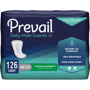 Prevail Proven - Male Incontinence Guards - Bladder Leak Guards - Maximum Absorbency - 126 Count (9 packs of 14) (One Size)