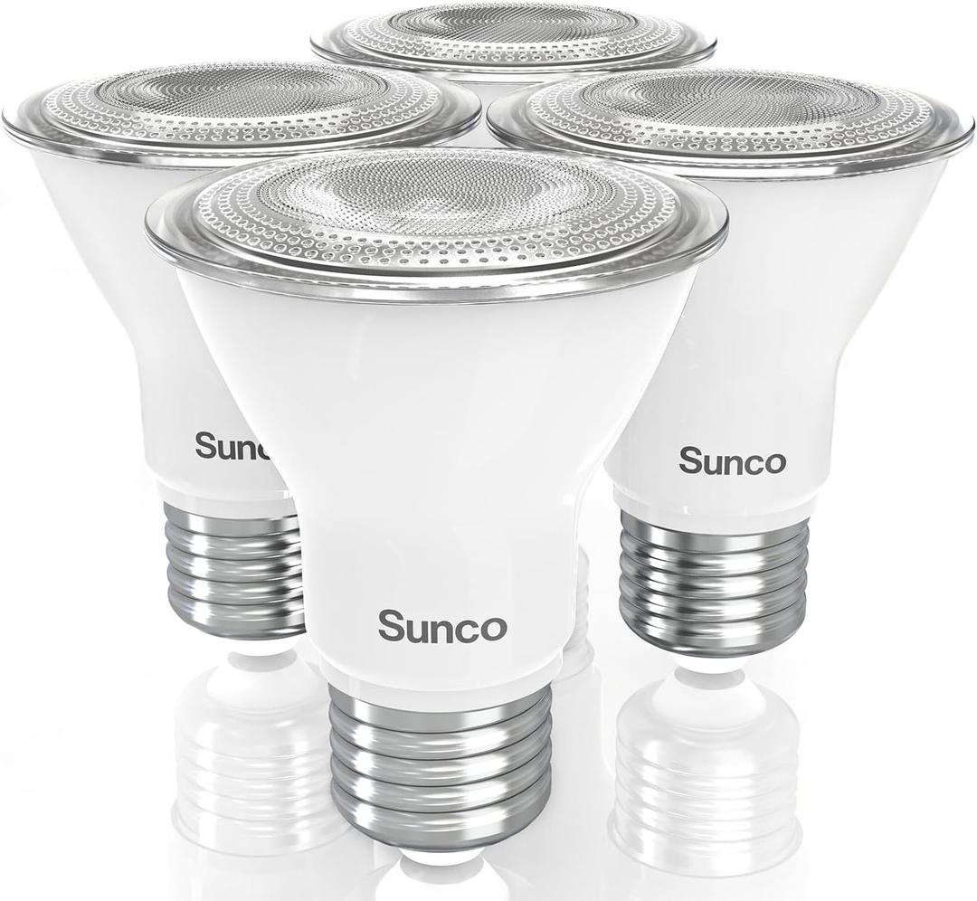 Sunco PAR20 LED Bulbs, Flood Light Bulb Outdoor, 500 LM, 7W (50W Equivalent), 4000K Cool White, E26 Medium Base, Dimmable, Track Lighting for Indoor/Outdoor Use, Wet Rated UL 4 Pack. Sunco PAR20 LED Bulbs, Flood Light Bulb Outdoor, 500 LM, 7W (50W Equivalent), 4000K Cool White, E26 Medium Base, Dimmable, Track Lighting for Indoor/Outdoor Use, Wet Rated UL 4 Pack.