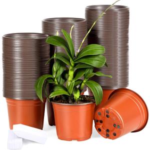 200 Pack 6 Inch Plastic Nursery Pots for Plants, Seedling Pots Succulent Pots Flower Pots with Drainage Holes, Come with 200pcs Plant Labels