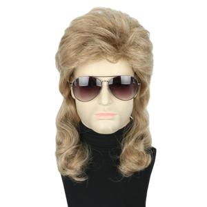 Men Wigs 80s Mullet Wig Light Brown Long Curly Halloween Costumes Party Funny Man Wig