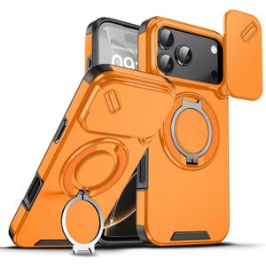 chubbycable Phone Case for iPhone 17 Pro Chubbyarmor 2.0 Military-Grade Shockproof Magnetic Case with Camera Slide & 360 Kickstand Ring, Orange