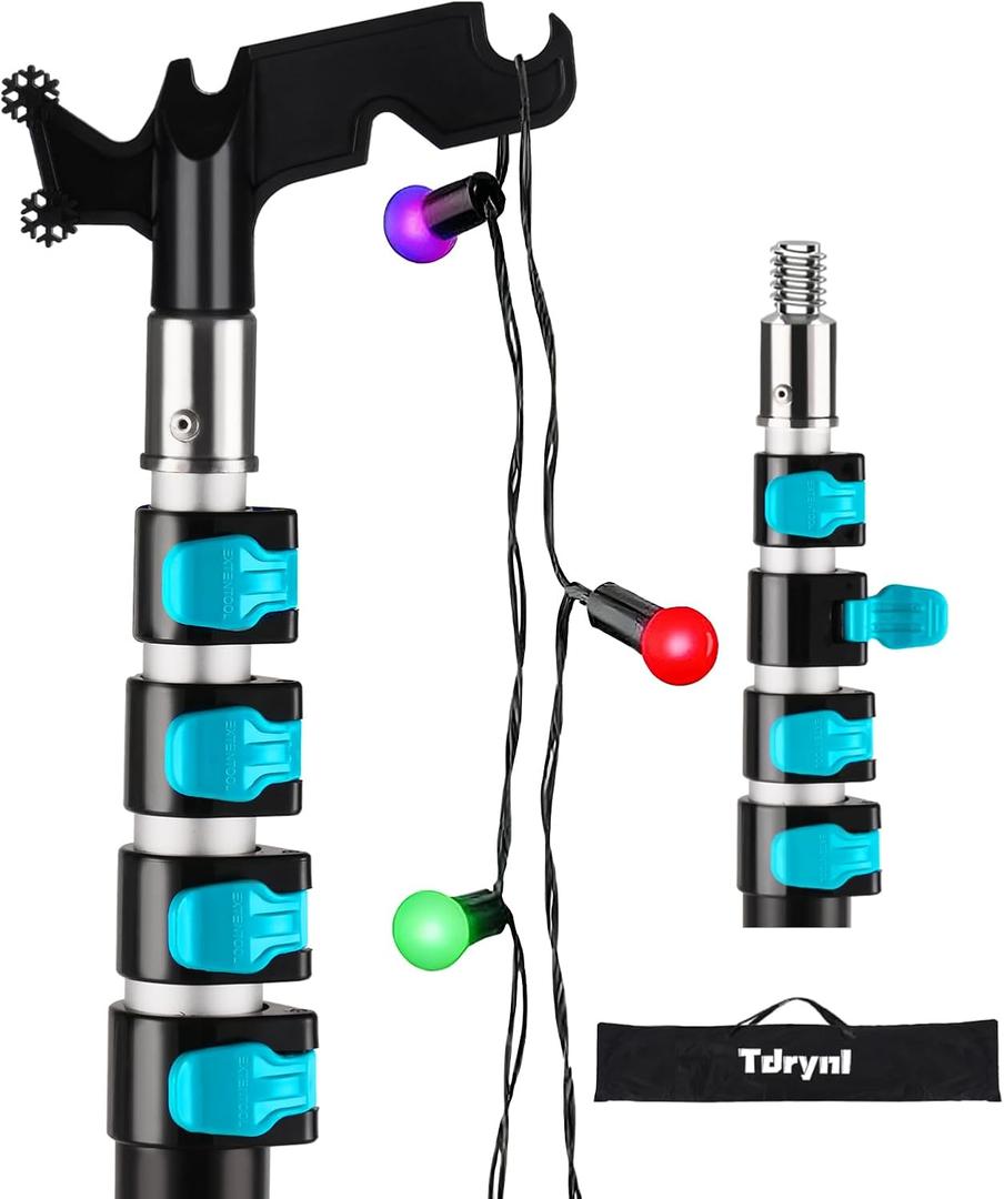 4.318 FT 5-Stage Telescopic Christmas Light Pole with Hook | Lightweight & Sturdy Extension Pole for Hanging String Lights, Holiday Lights, Birdfeeders | Ladder less High Reach Installation Tool