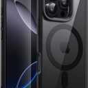 JETech Magnetic Case for iPhone 16 Pro Max 6.9-Inch Compatible with MagSafe, Shockproof Phone Bumper Cover, Solid Color Matte TPU Frame, Anti-Scratch Clear Back (Black)