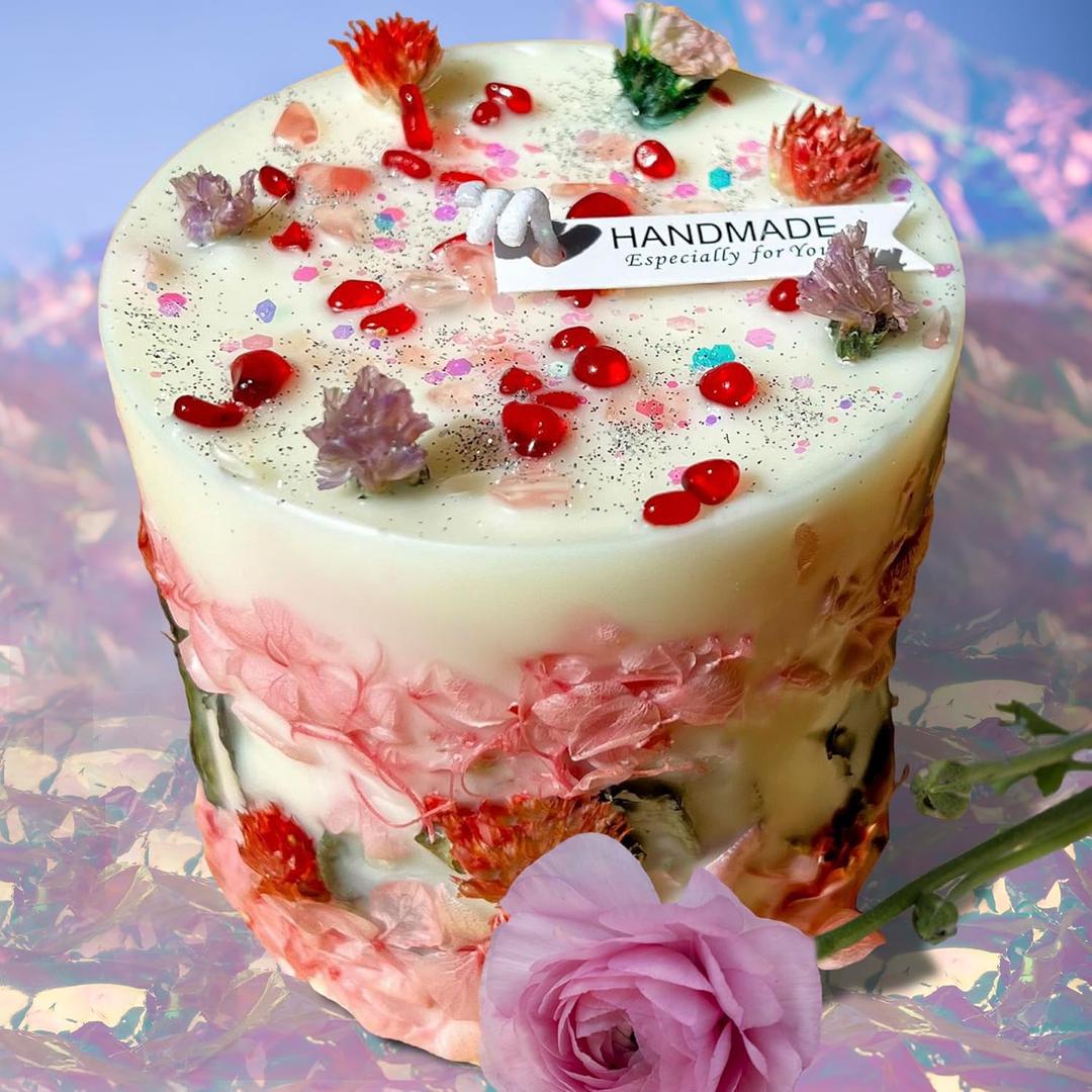 Botanical Crystal Candle, Organic Natural Dried Flowers, Aromatherapy, Scented Fragrance, Meditation, Manifestation, Intention, Christmas, Gift for Woman (Rose Globe Amaranth, Forget-Me-Not/Hydrangea)